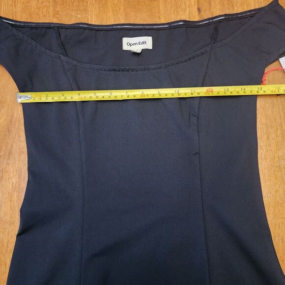 Open Edit Black Off the Shoulder Bodycon Mini Dress Small Stretch LBD Cocktail - Picture 8 of 10